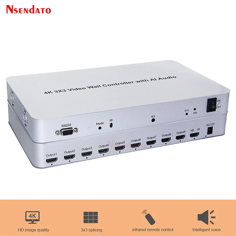 HDMI TV Video wall controller 3x3 4k 9 Channel HDMI Video Screen Stitching  Processor Splicer Display With AI Audio voice RS232