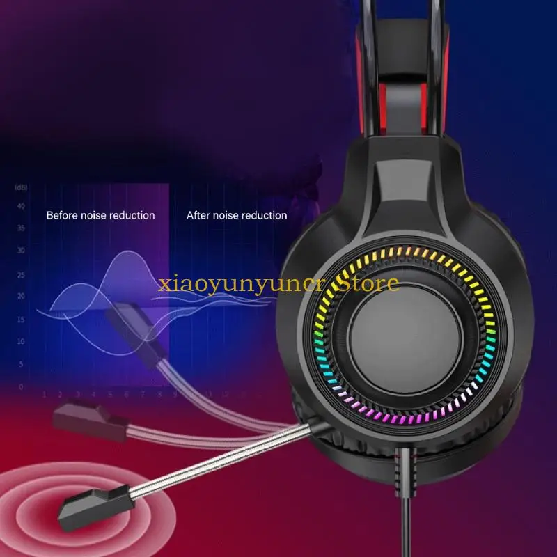 P9JB USB LED Gaming Headsets Over Ear Headphones With Noise Cancelling Mics For PC Computer