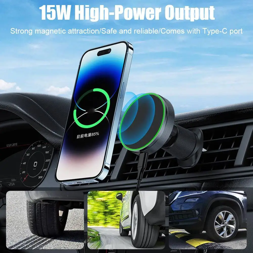 Car Phone Holder Magnetic Wireless Charger 15W Fast Charging Car Charger Holder For IPhone 15 14 13 Pro Max Car Mount