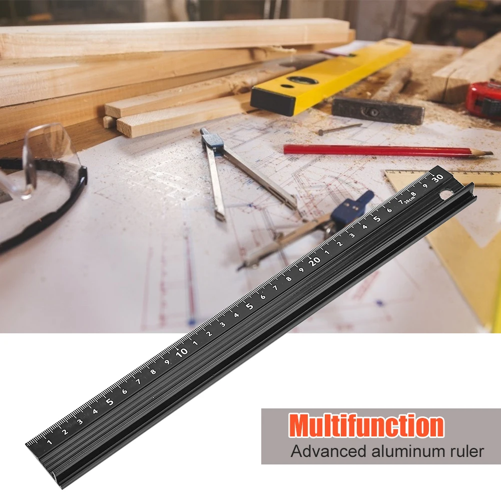 Protective Ruler Straight Multi-function Aluminum Alloy Ruler 20cm 30cm 45cm Non-slip Straight Ruler Woodworking Measuring Tool