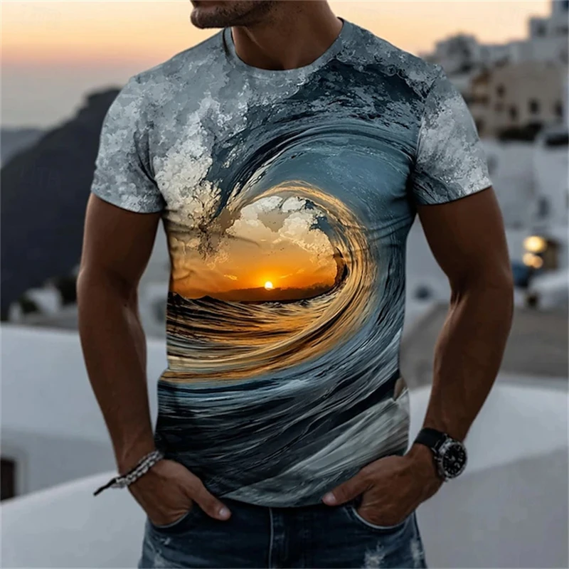 Men's T-Shirt3d Printing Ocean Graphic Short-Sleeved T-Shirt Round Neck Shirt Fashion Daily Party Street Casual Men's Clothing