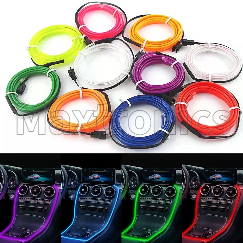 NUOVO 1/3M/5M EL Luce Al Neon Flessibile Illuminazione Interna Auto 3/5/12V Rosso Verde Arancione Blu USB Led Drive per Festivo LED Strip Decor