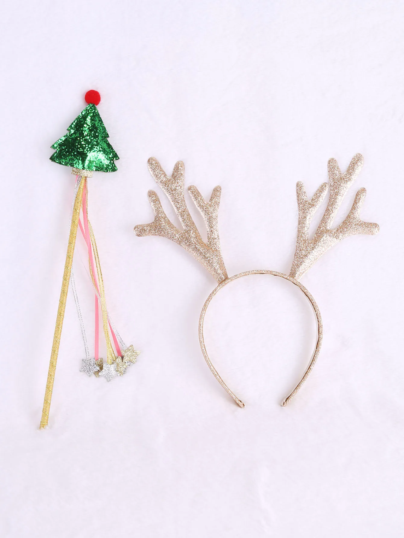 

Gold antlers Christmas headband Green Christmas Tree Fairy stick, photo props, holiday gifts