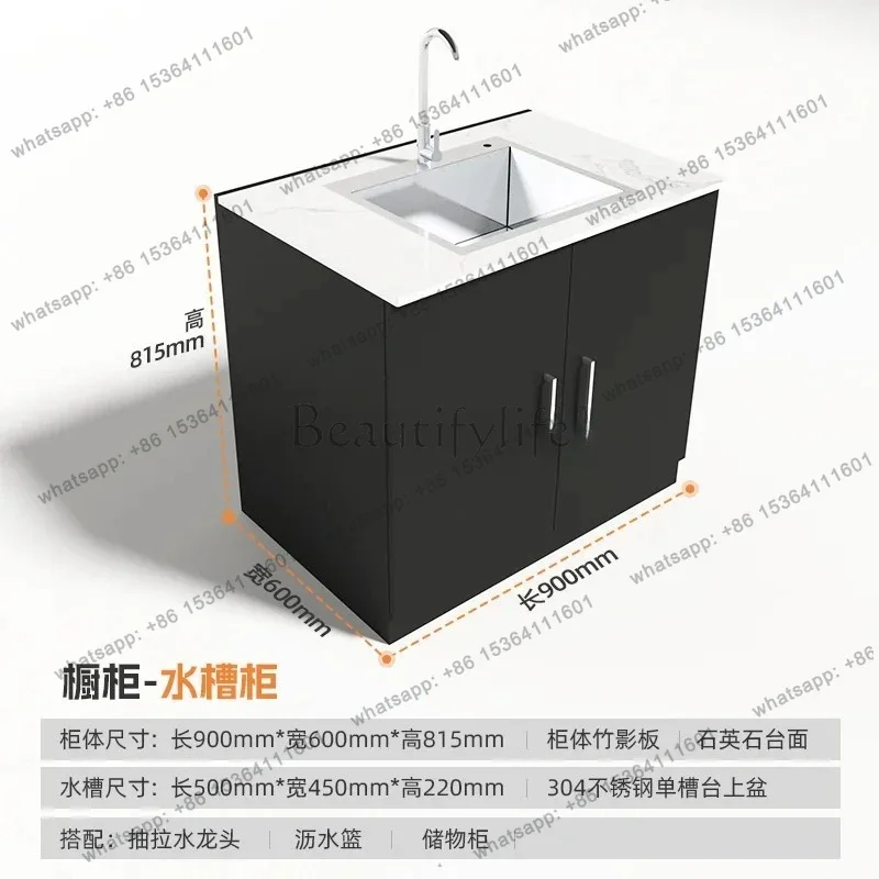 FG40Kitchen Cabinet BBQ Grill Stainless Steel Thickened Sink Wash Basin Integrated Cabinet Quartz Countertop