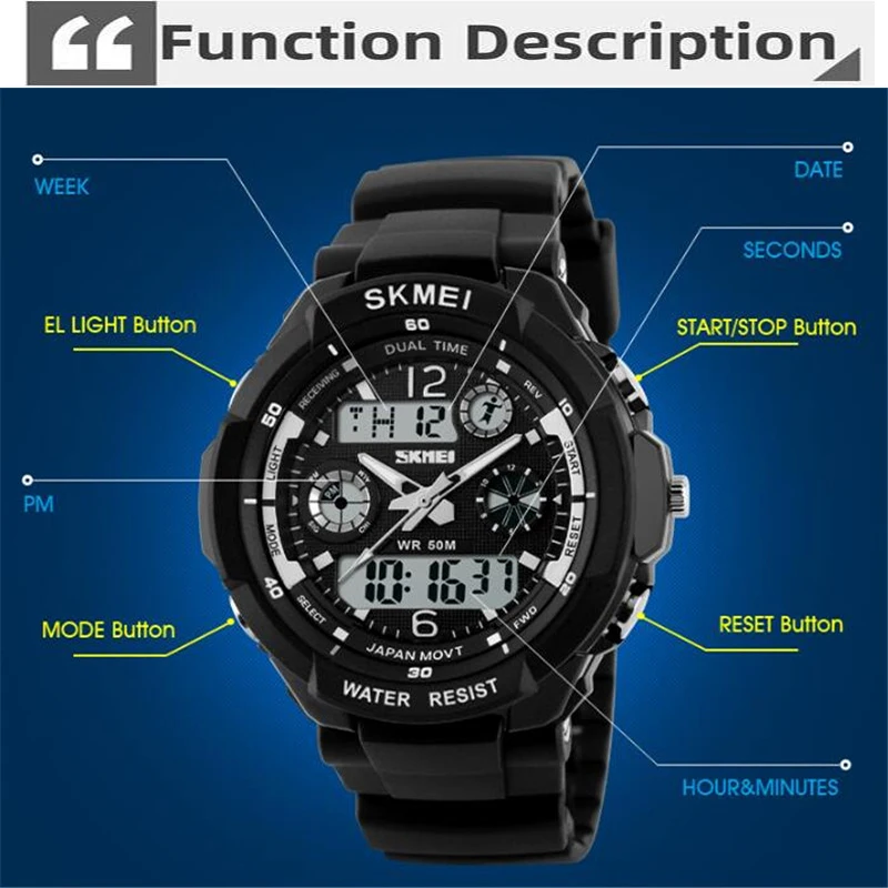 Skmei Kid\'s Digital Sport\'s Watches Boy Girl Fashion Dual Time Children Led Waterproof Electronic Wristwatch Relogio Masculino