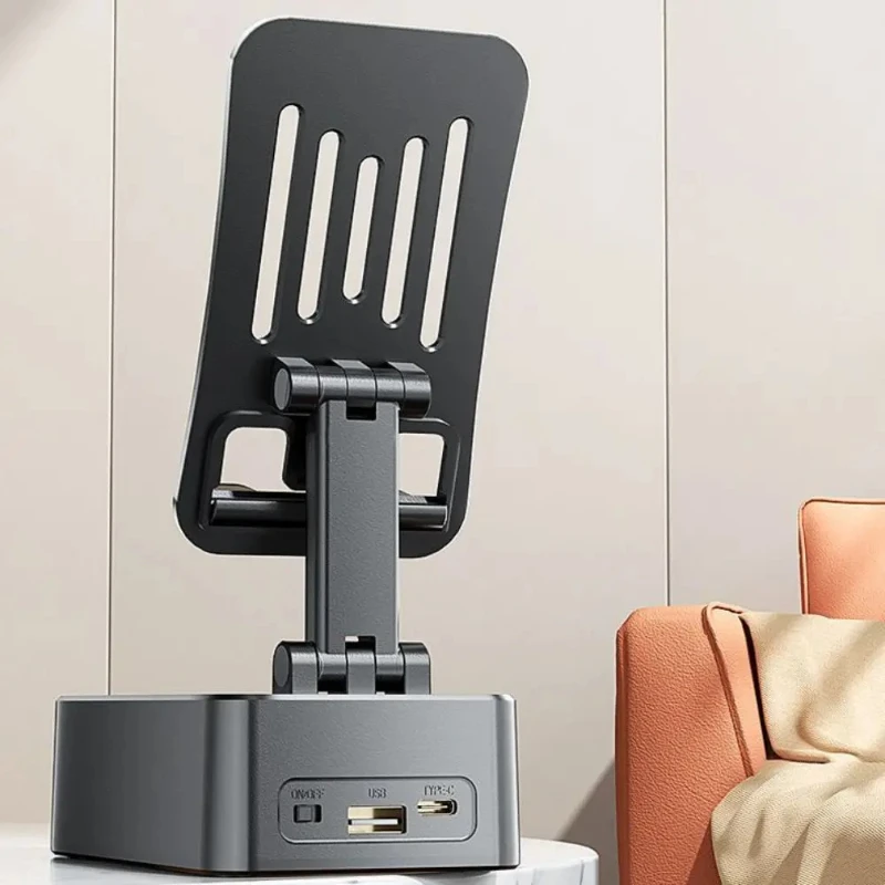 حامل الهاتف المحمول سمّاعات بلوتوث قوة البنك 3 في 1 حامل هاتف قابل للطي لسطح المكتب متعدد الوظائف