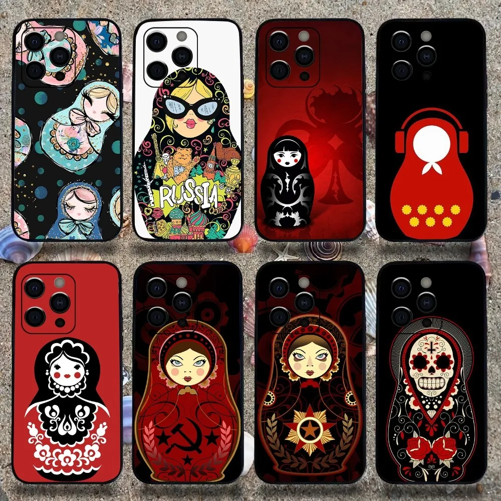 Russian Dolls Matryoshka Phone Case For Apple iPhone 15,14,13,12,11,Pro,X,XS,Max,XR,Plus,Mini Soft Black Cover