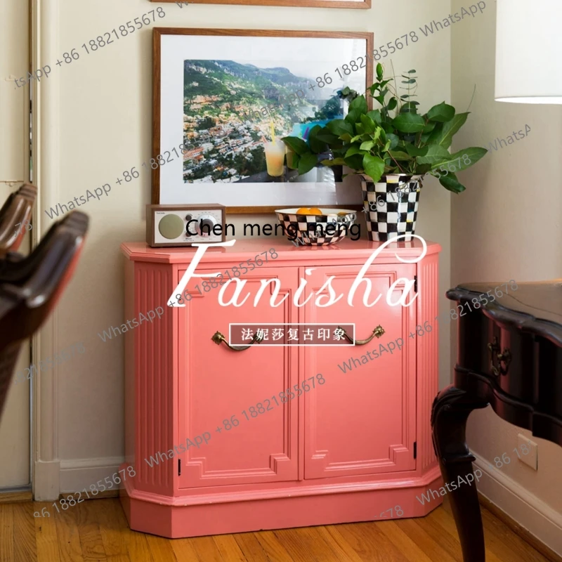 Light luxury solid wood French entrance shoe cabinet integrated dining side living room decorative side cabinet advanced sense
