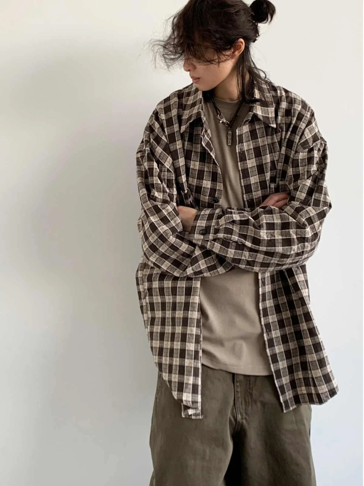 

Spring New Sle Retro Japanese Long Sve Plaid irt Casual Loose Design Men's irt Outerwear Youth Faion Spring Season