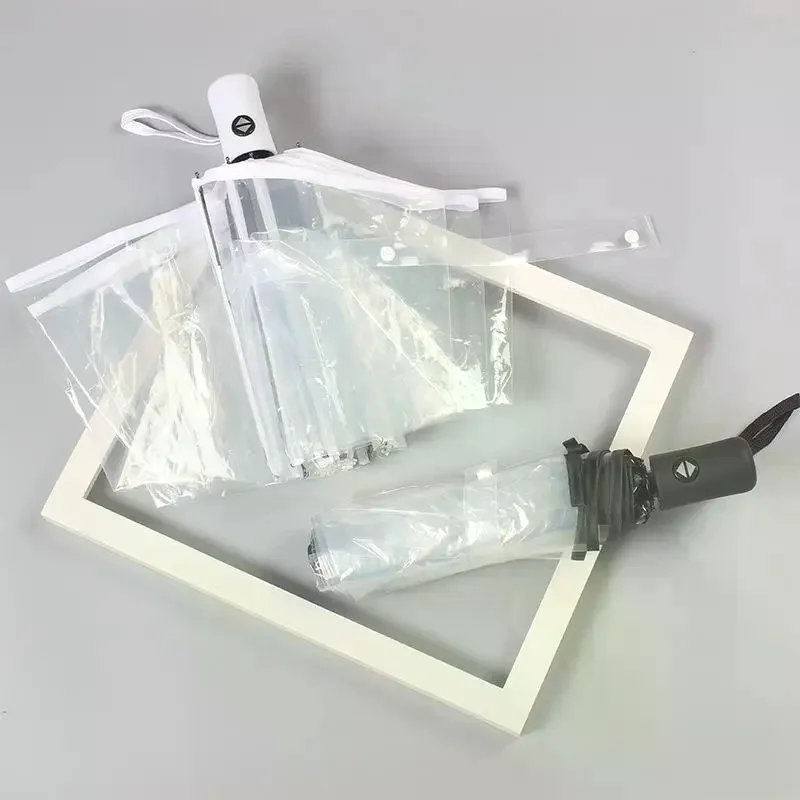 Foldable Transparent Umbrella Fully Automatic Transparent Three-fold Umbrella Student Simple Sunny Umbrella Supplies