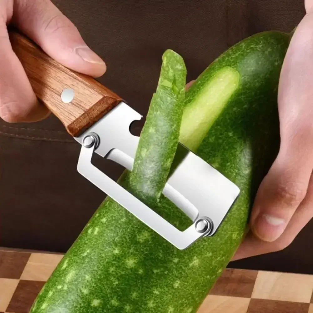 1pcs Stainless Steel Peeler With Wooden Handle For Peeling And Slicing Fruits And Vegetables | And Smooth Operation - Detail 1