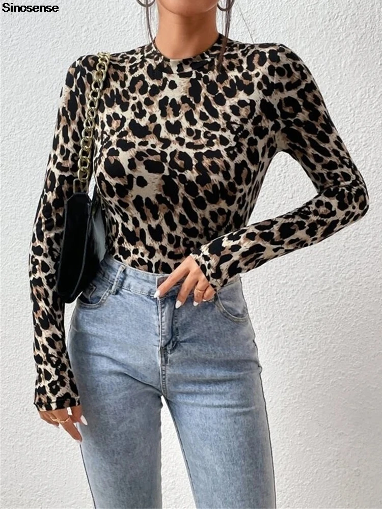 Women's Leopard Print Stand Collar Long Sleeve Bodysuit Fall Fashion Going Out Tops Y2K Daily Wear Street Date Night Leotards