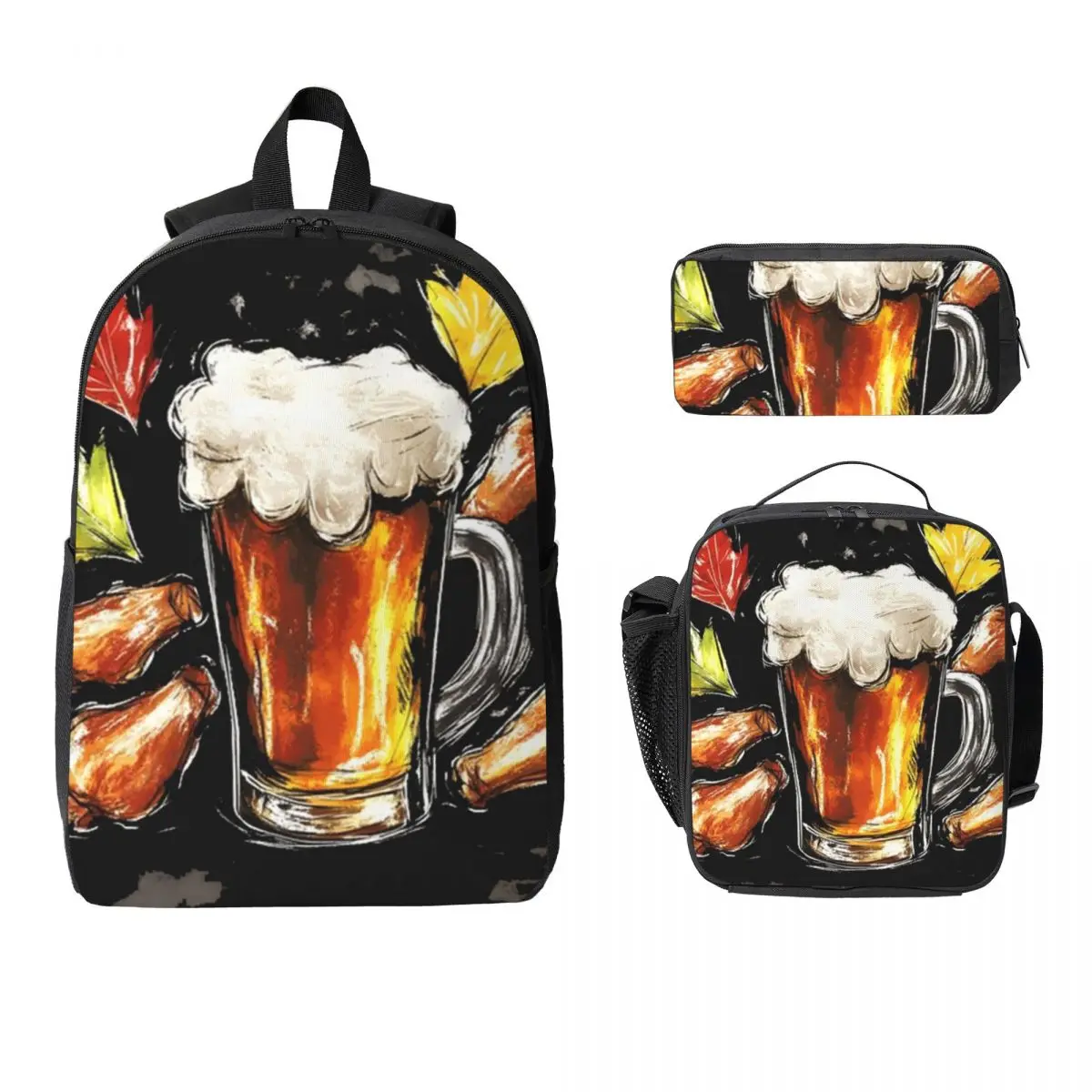 

Frothy Mug Of Beer Backpack Student Boys Girls BookBag School Bag Computer Shoulder Bags 3ps Insulated Lunch Bag Pencil Case