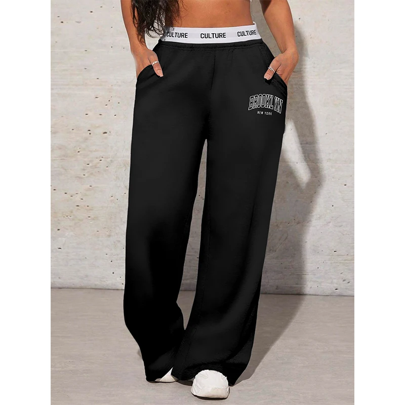 Women's Wide Leg Pants Casual Loose Fit Letter Printed Sweatpants Fashion Drag Trousers