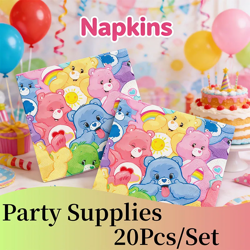 Care Bears Themed Paper Napkins Gifts Decoration for Funshine Grumpy Love-a-lot Cheer Bear Girl Boy Birthday Party Supplies Set