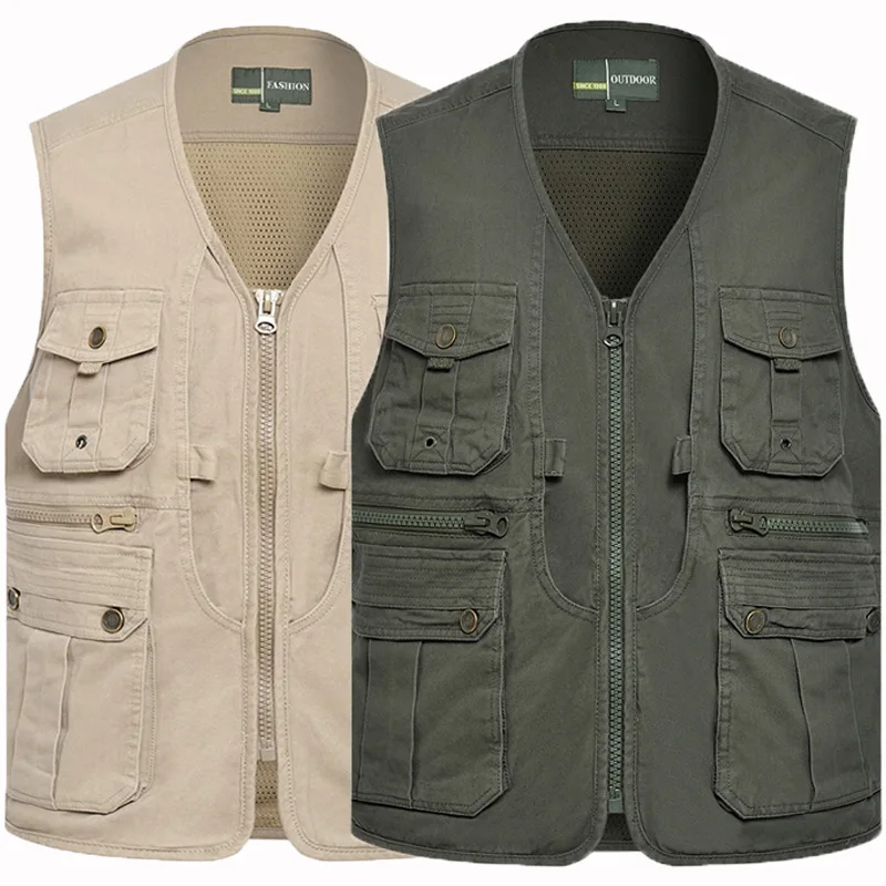 

2024 Men's Cotton Multi-Pocket Vest Photojournalist Outdoor Sports Fishing Cotton Vest