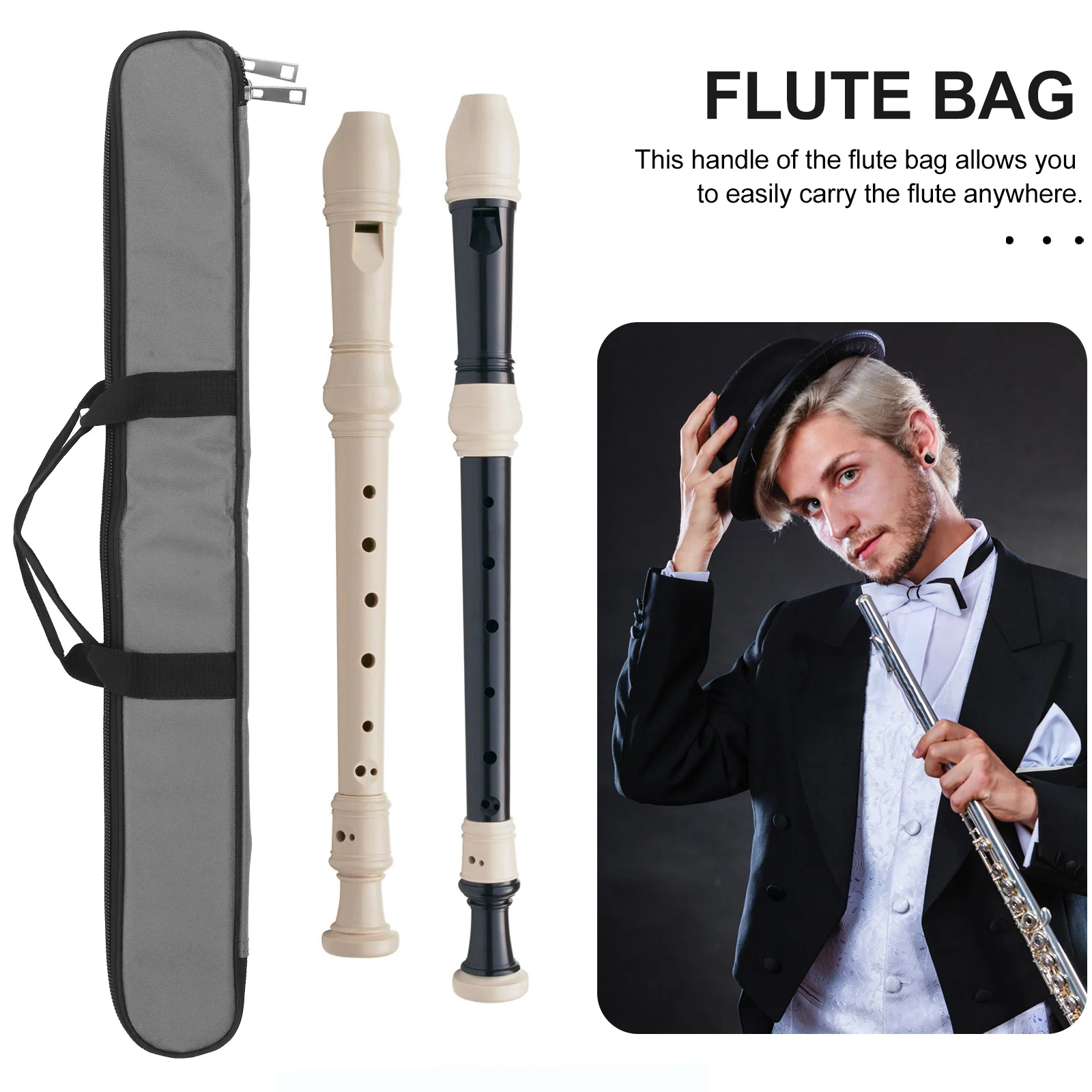 

Flute Transportation Case with Shoulder Strap Carrier Grey Bag Carry Storage Straps