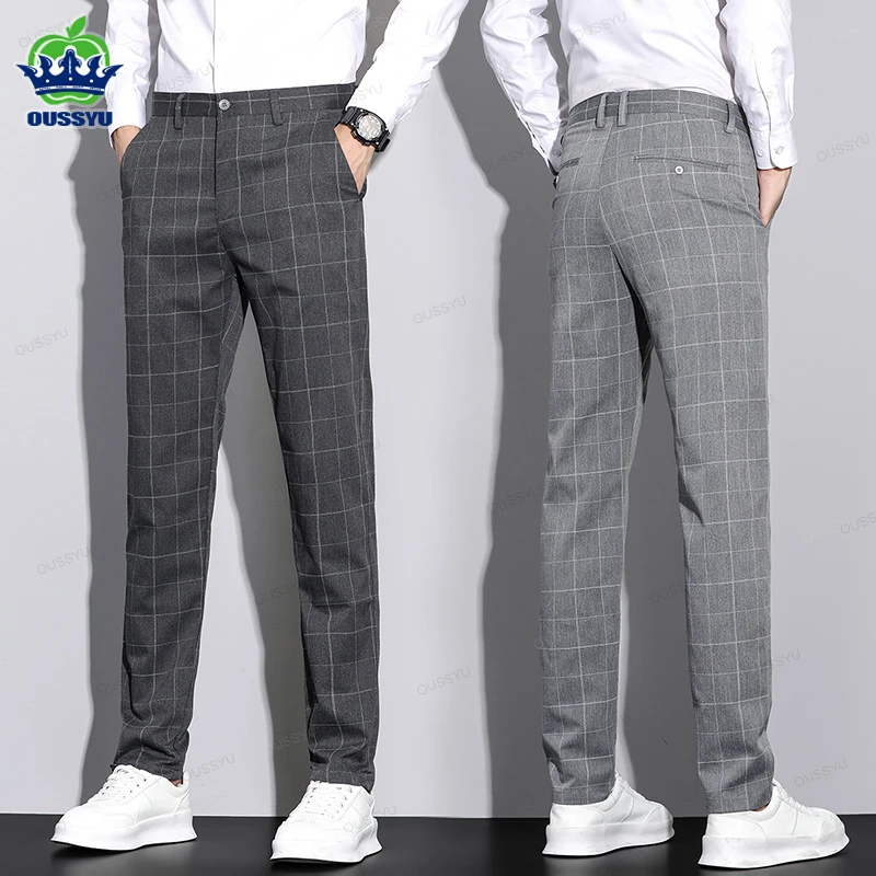 

High Quality Autumn Plaid Suit Pants Men Fashion Business Solid Color Office Slim Long Casual Trousers Male Brand Clothing 28-38