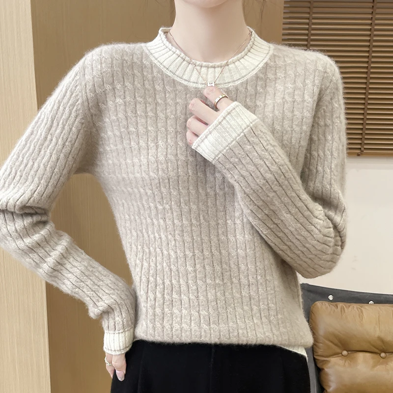 Matted Autumn/Winter new 100% Merino wool cashmere pullover Women's O-neck pullover warm bottom knit shirt top