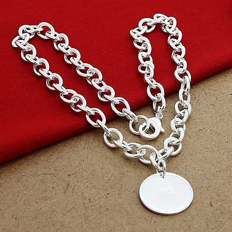 Enduring Love 925 Sterling Silver Circle Round Pendant Necklace Chain Jewelry