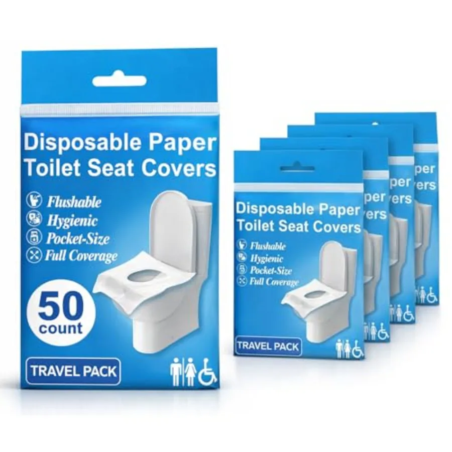 

Disposable Toilet Seat Covers Flushable XL 50 Pack Adults and Potty Training Travel Toilet Seat Cover 100% Biodegradable Public