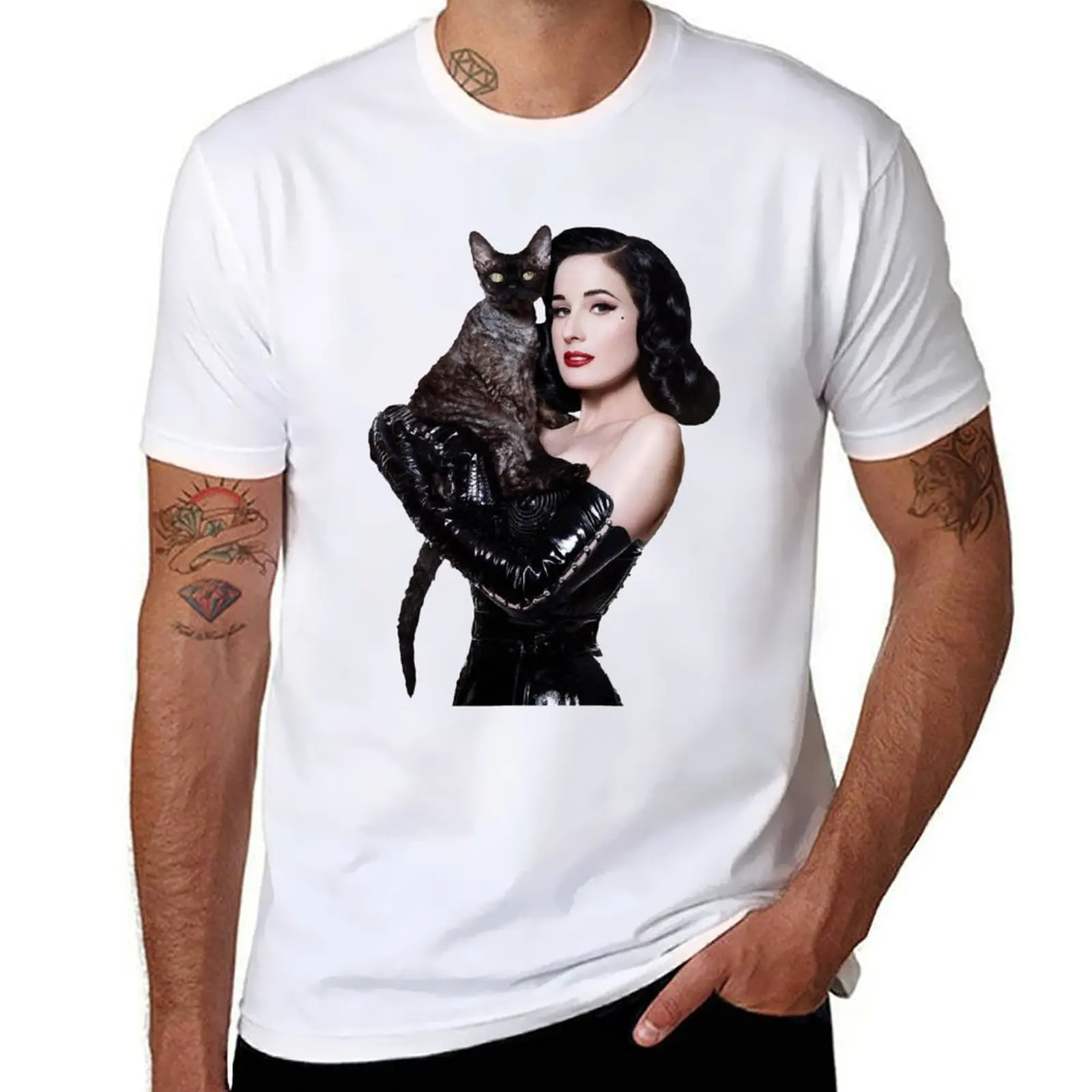 

Dita and Aleister the Cat von Teese Cutout T-Shirt man t shirt summer man t shirts graphic T-Shirt