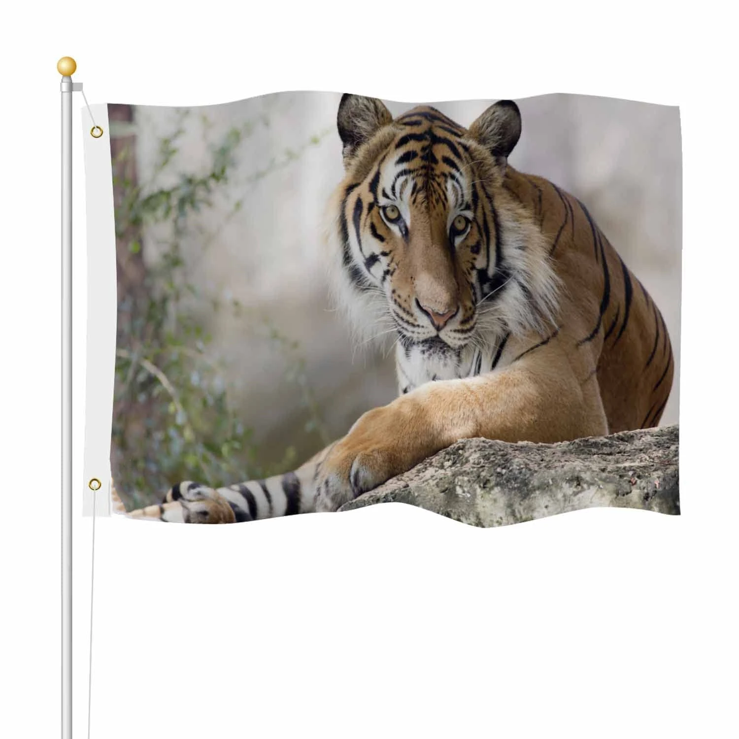 Burning Fire Tiger Flag Funny Animal Double Stitched Flags Banners with Brass Grommets  for Spring Outdoor home Festival Decor