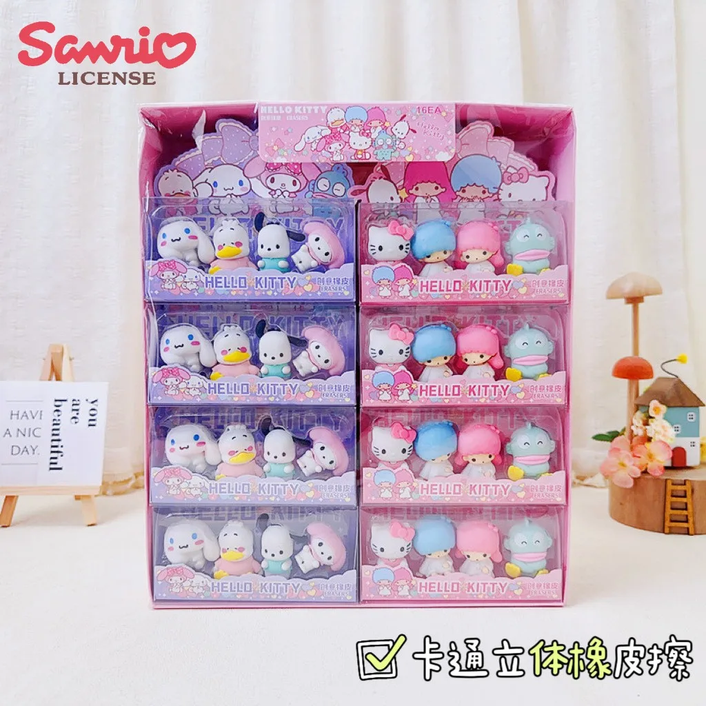 

2/16pcs Sanrio Pencil Eraser Cute Hello Kitty My Melody Kuromi Cinnamoroll Little Twin Stars Student Stationery School Supplies