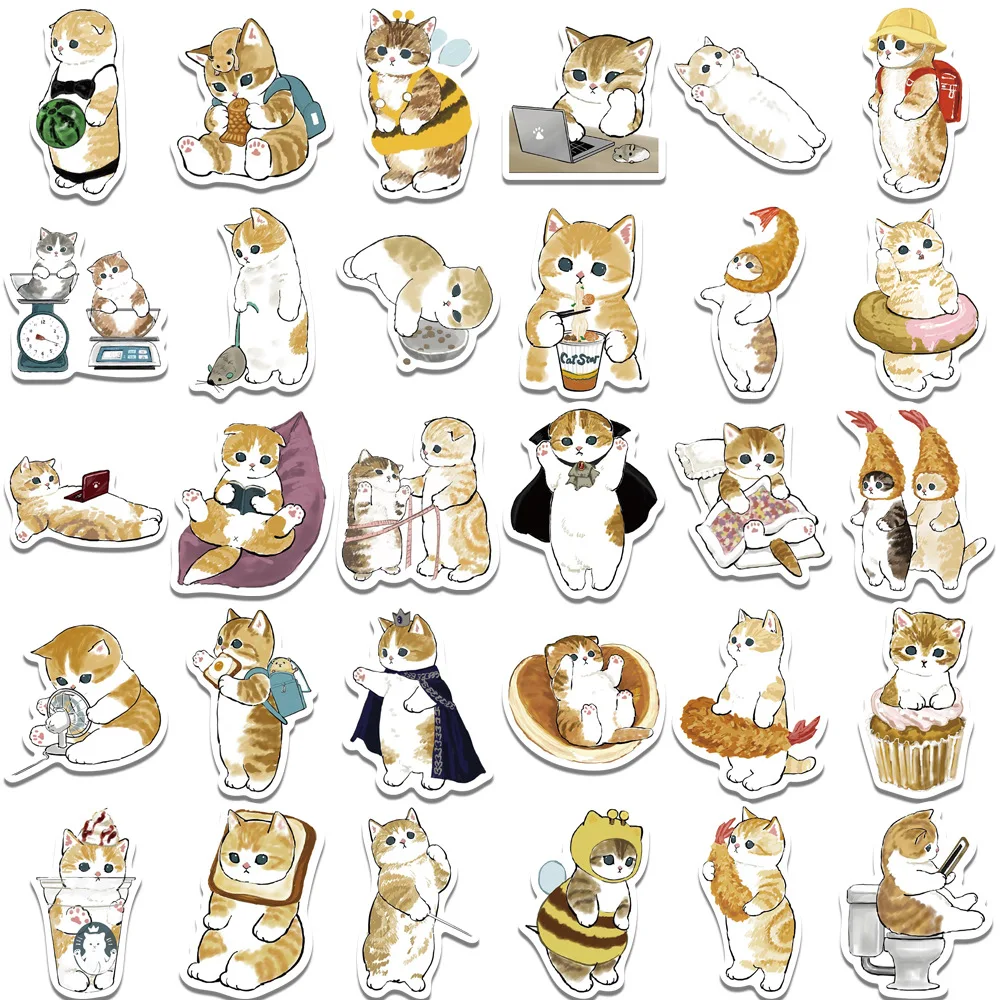 12/32/64Pcs Cartoon Cute Cat adesivo decorativo impermeabile giocattolo per bambini bagaglio tazza auto Laptop Phone Skateboard Scrapbook estetico