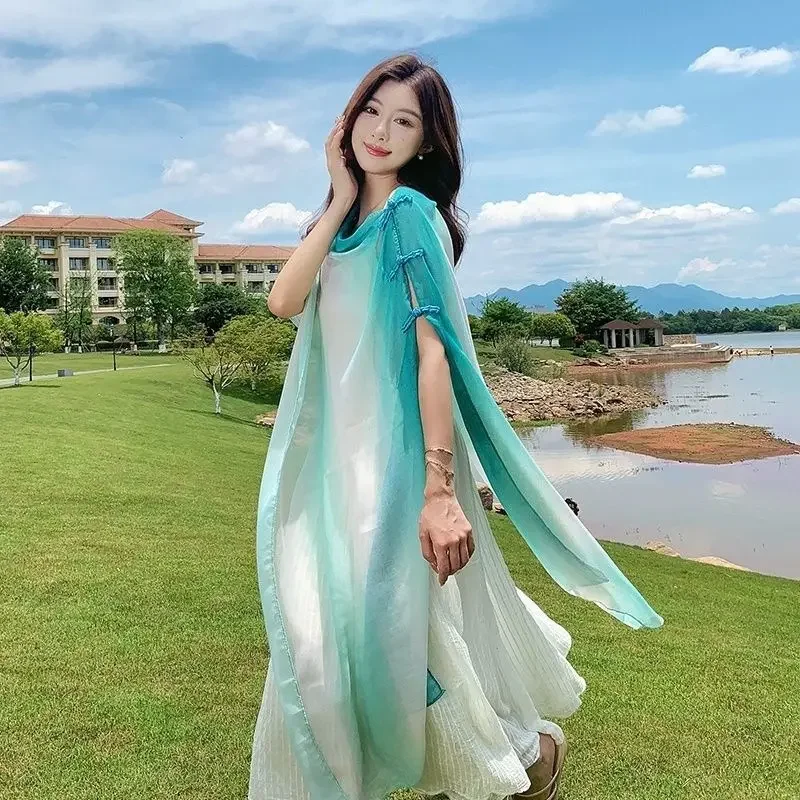 Women's Gradient Color Linen Scarf for Travel Fashionable Versatile Casual Windproof Sand Proof Headscarf Women's Shawl