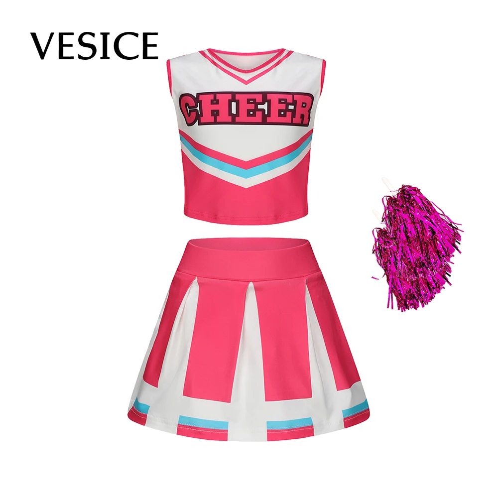 Child Cheerleading Costume School Girls Outfit Sleeveless Crop Top Pleated Skirt Kids Uniform Child Dancewear Sets Lala Flowers