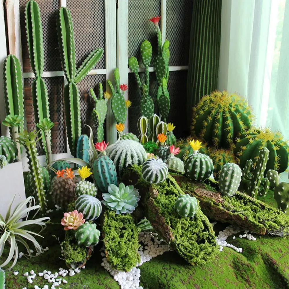 

Cute Cactus Potted Mini Artificial Green Cactus DIY Microlandscape Plants Ornament Plastic Wedding Home Desk Simulated Cactus