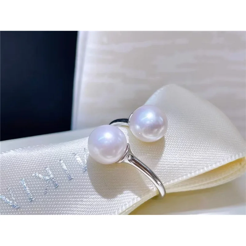 

Gorgeous AAAAA 7-8mm Genuine Natural South Sea White Round Pearl Ring 925s