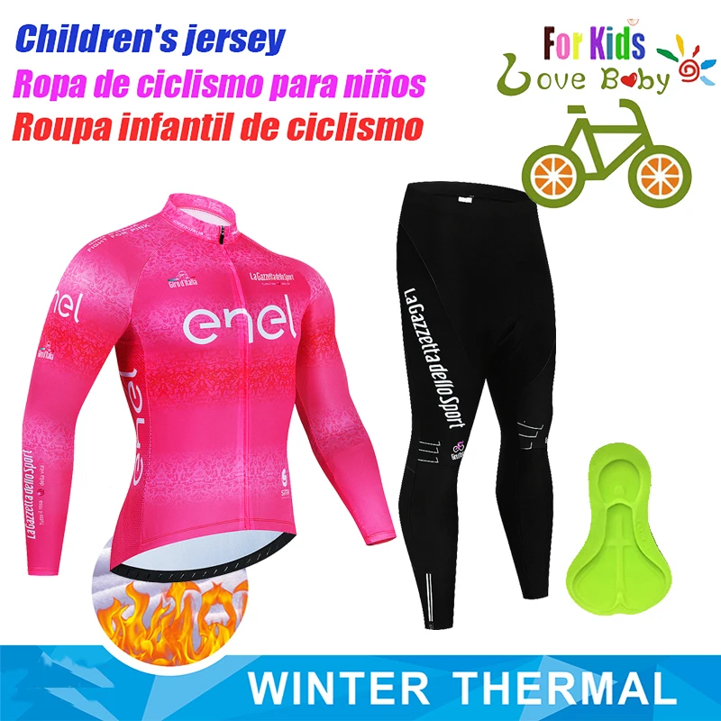 2023 Tour De Italy D'ITALIA Children Winter Thermal Fleece Cycling Clothing Boy Girl Ropa Ciclismo Bike Kids Cycling Jerseys Set