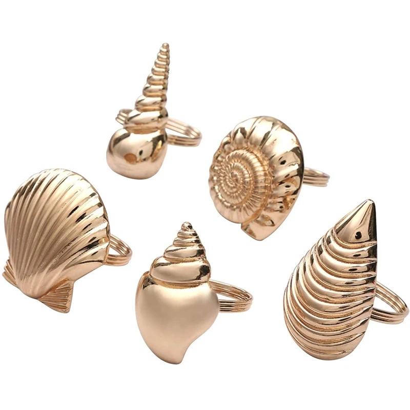 Coastal Theme Sea Shells Metal Napkin Rings For Weddings Receptions,Dinner Parties,Family Gatherings,Table Supplies