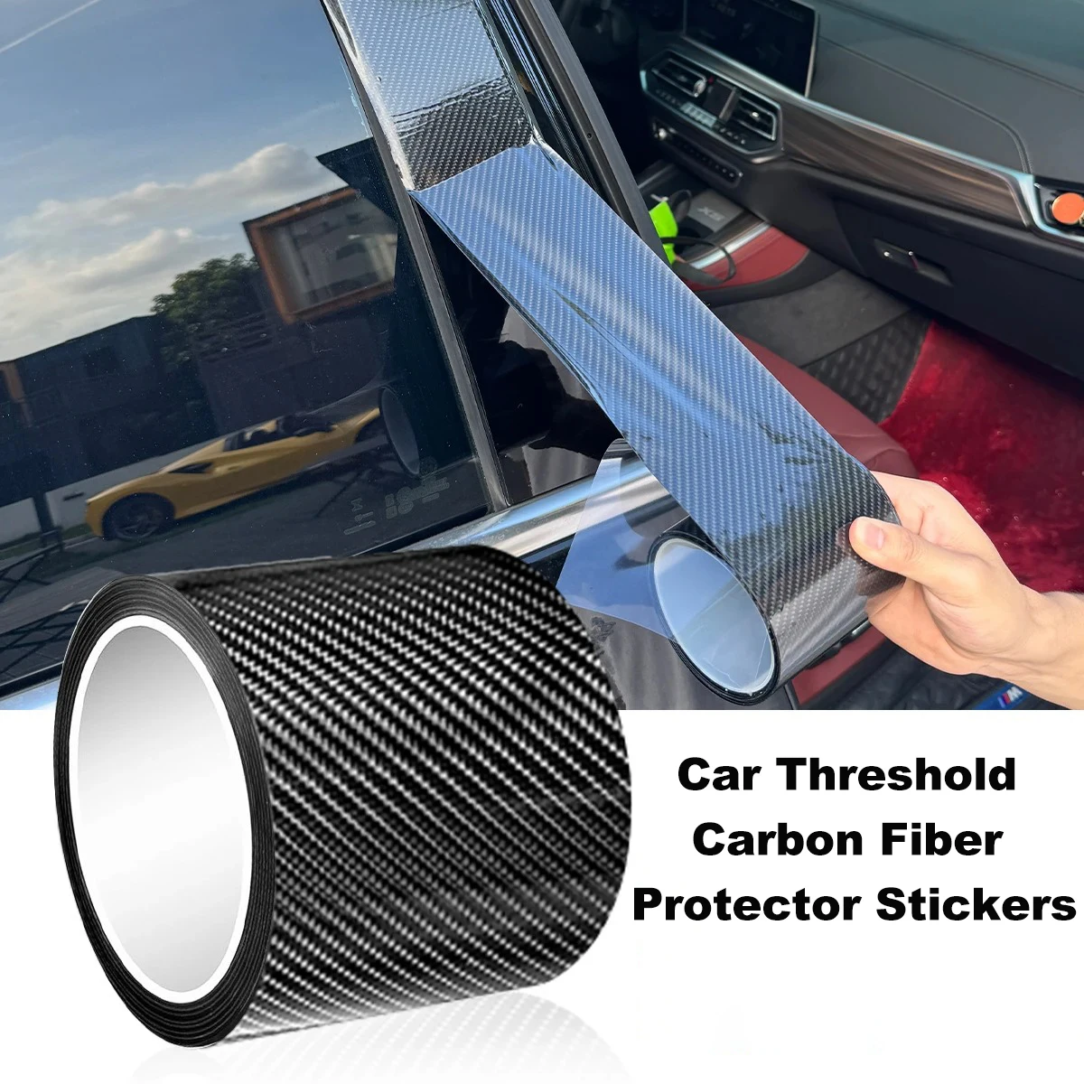 

Car Carbon Fiber Sticker, DIY Paste Protector Strip for Auto Door Entry Pedal and Side Mirror, Anti-Scratch, Waterproof Stickers