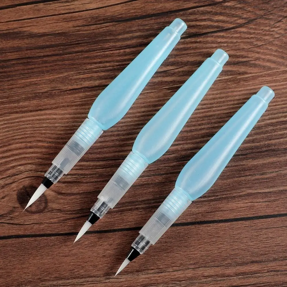 3Pcs New Plastic Drawing Pen Set Blue Stationery Pointed Reservoir Brushes Easy to Use Water Color Brush