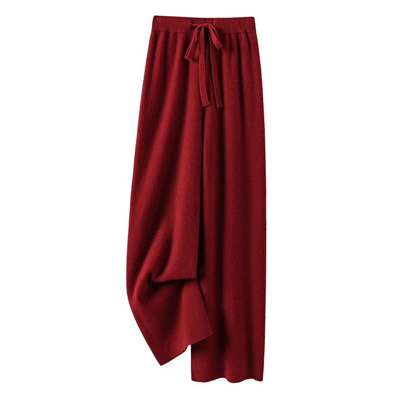 

Women's New 100% Pure Wool Knitted Full Length Pants High Waist Casual Outerwear Cashmere Wide Leg Pants Versatile Autumn Winter