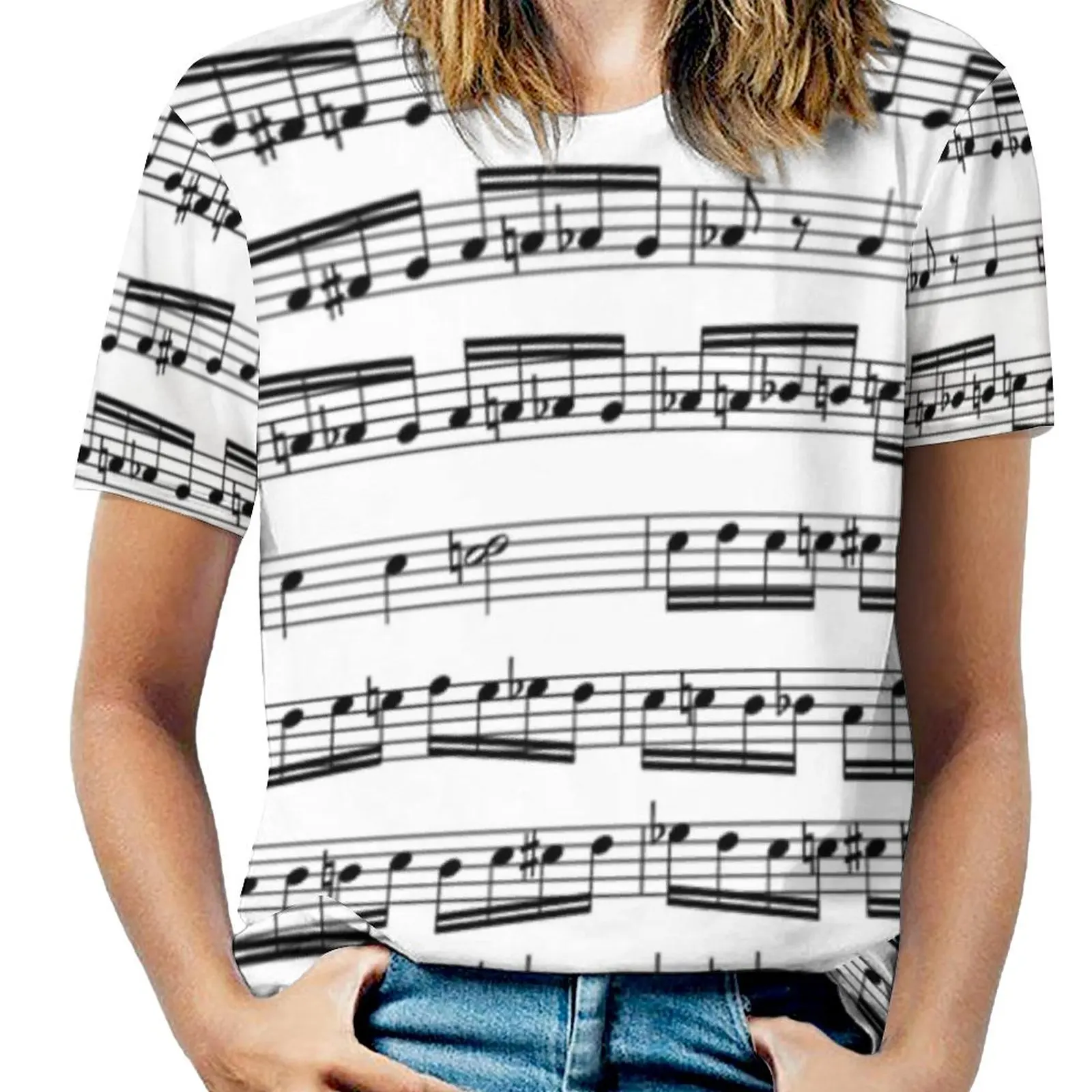 

Women T-Shirt Crewneck Casual Short Sleeve Tops Summer Tees Music Score Musician Piano Notes Notation Note Treble Quaver