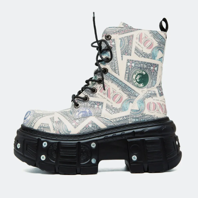 2026 New Womens Tank Bottom Heavy Metal Platform Painted Trend Punk Men Sneaker Boots 8cm