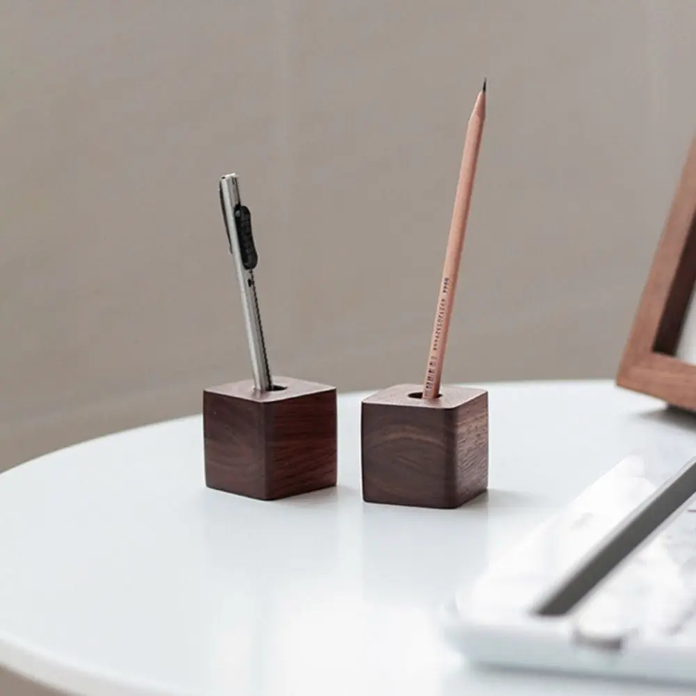 Walnut Wood Pen Holder Space saving Portable Pen Container Multifunctional Square Pencil Slot for Desk Stationery Storage