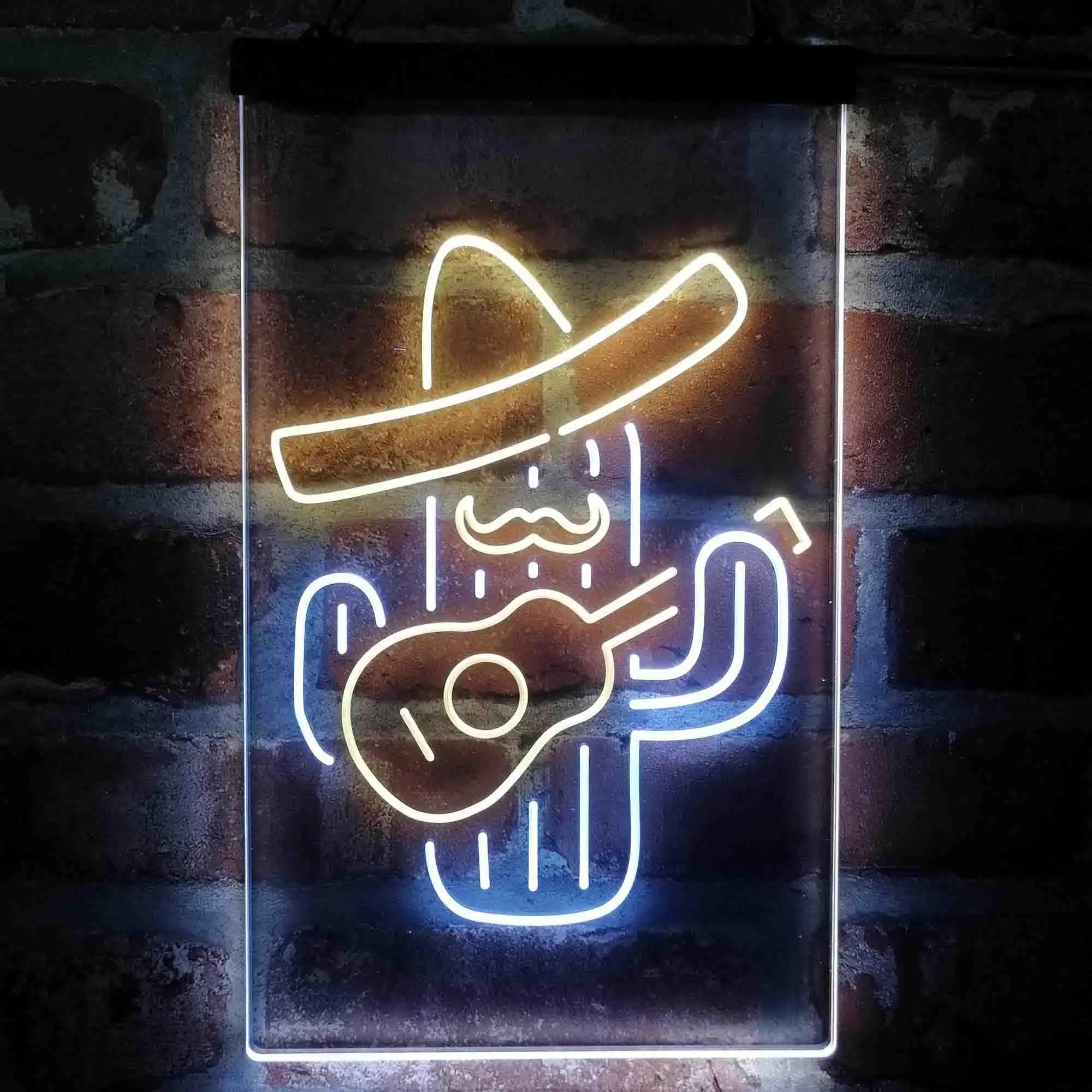Cactus Wearing Sombrero Playing Guitar Dual-color LED Neon Sign st6-i4148
