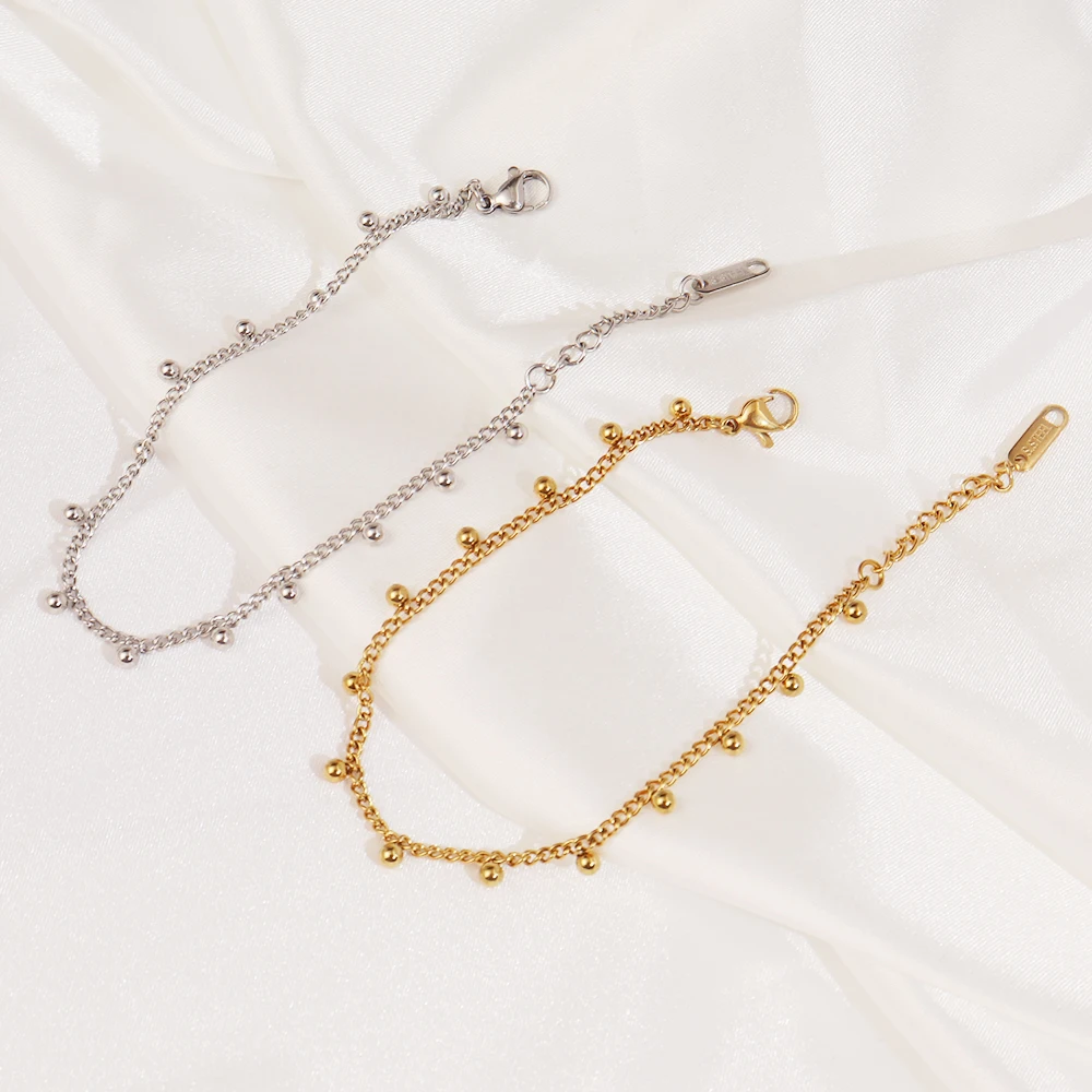 316L Stainless Steel Beads Tassel Pendant Bracelet For Women Fashion Gold Color Beads Chain Bracelets Jewelry