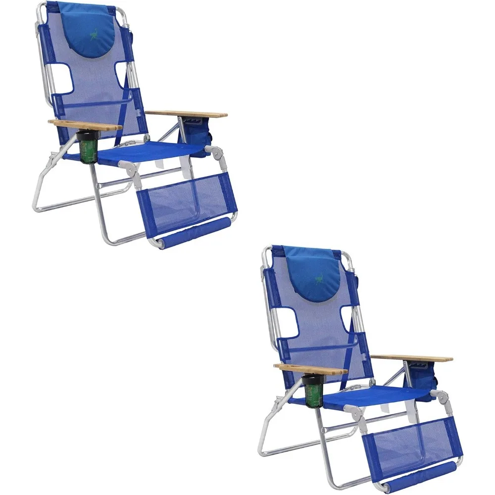 

3-N-1 Lightweight Comfortable Altitude Outdoor Lounge Reclining 16-Inch Tall Beach Chair, Blue (2 Pack)