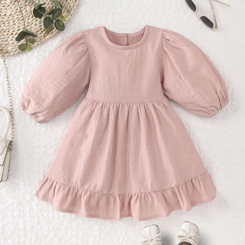 

Baby Girl Dress Toddler Cotton Linen Girls Dress Child Clothing Comfy Soft Long Sleeve Pullover Dress