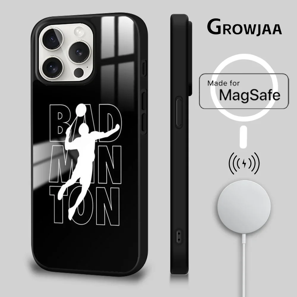 Badminton Sport Back Phone Case For iPhone 16 15 14 13 12 11 Pro Max Plus Mini Magsafe Mirror Wireless Magnetic Cover