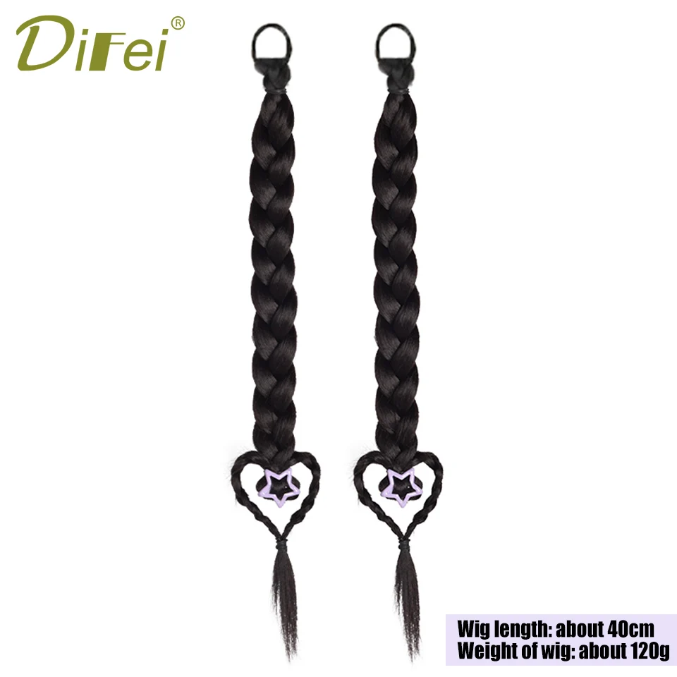 DIFEI-peluca sintética trenzada con cola de caballo para niños, cabello trenzado de amor para niñas, trenza de boxeo juguetona, doble cola de caballo, 2 piezas