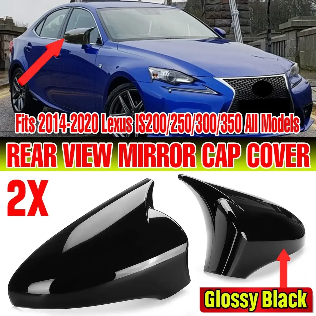 

New 2x Mirror Cover Wing Side Mirror Cap For Lexus IS200 IS250 IS300 IS350 2014-2020 M Style Rear View Mirror Cover Cap Body Kit