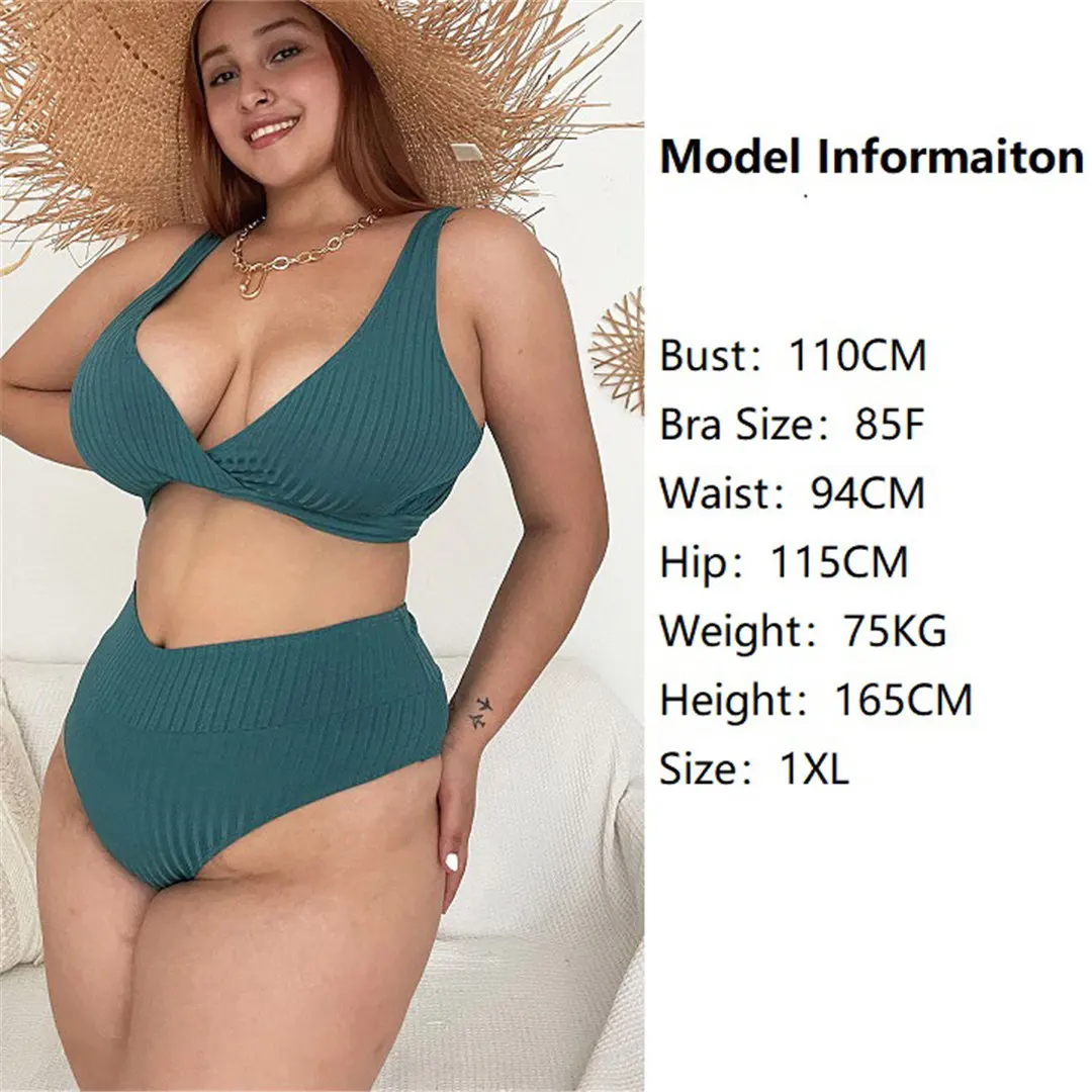 0XL - 4XL Splicing Bikini Plus Size Große Größen Bademode Damen Badeanzug Zweiteiliger Bikini-Set Badeanzug V7271 – Detail 2
