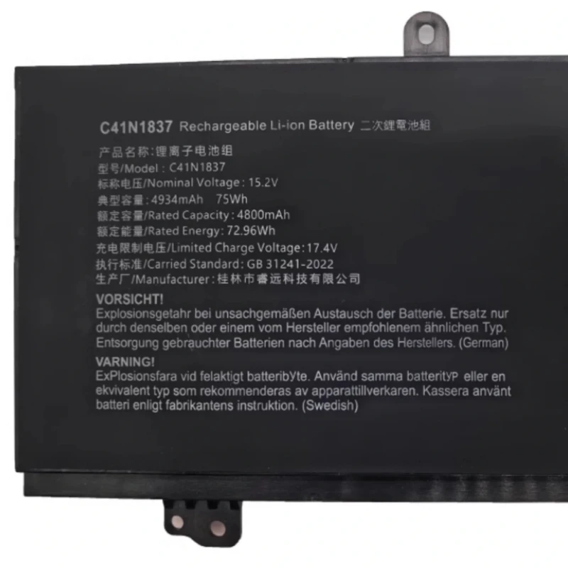 

C41N1837 BatteryFor ROG Zephyrus GX502LGW GX502GW GX502LXS GU532GV GU532GW GU532GU GU532LW GA532IV W500GV H500GV FX516PM GU502GV